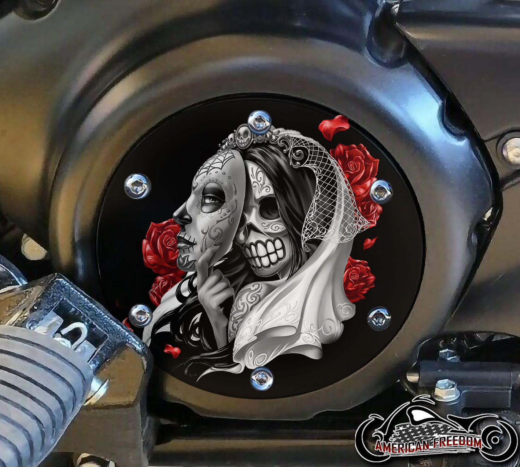 SUZUKI M109R Derby/Engine Cover - DOTD Mask With Roses